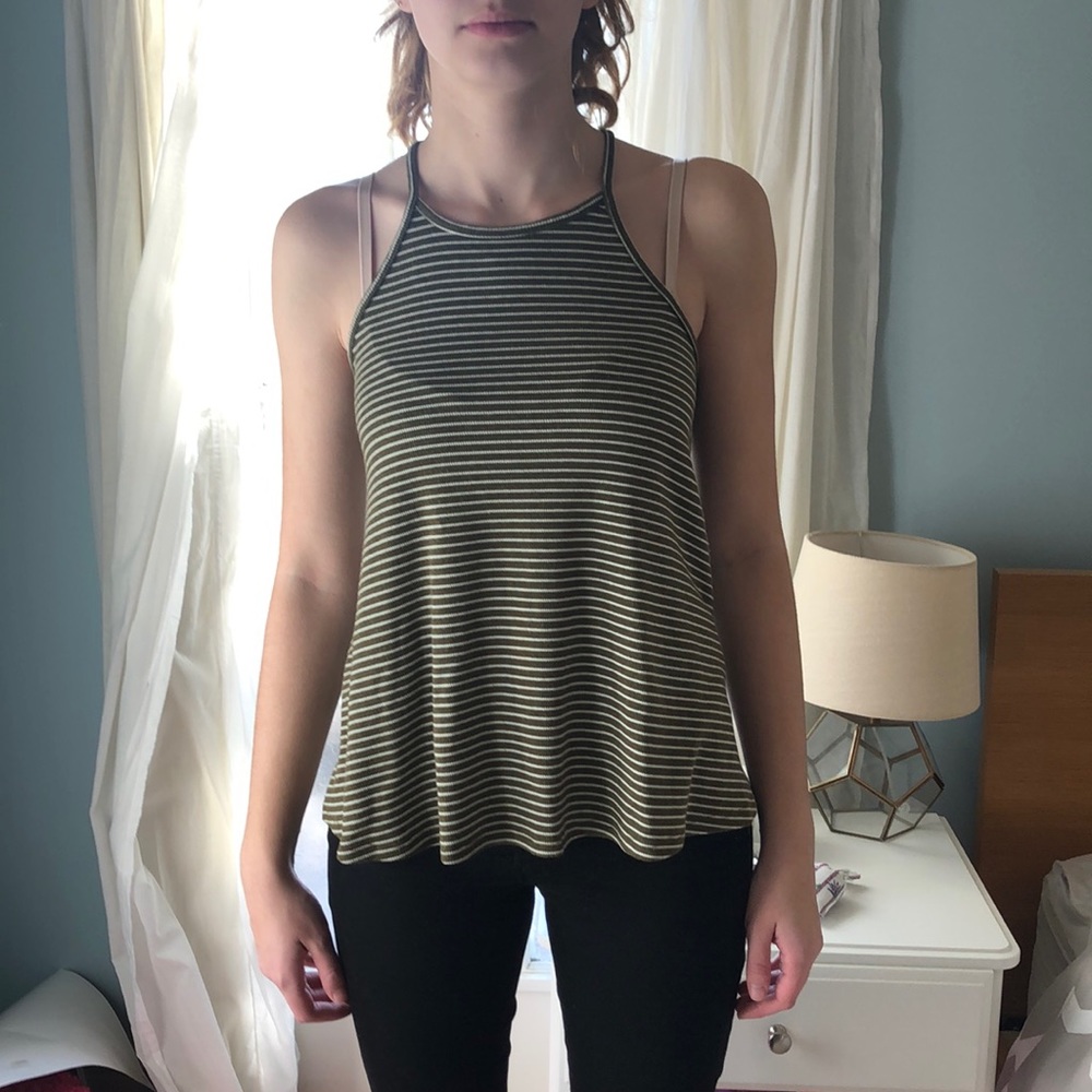 Green and white striped tank top